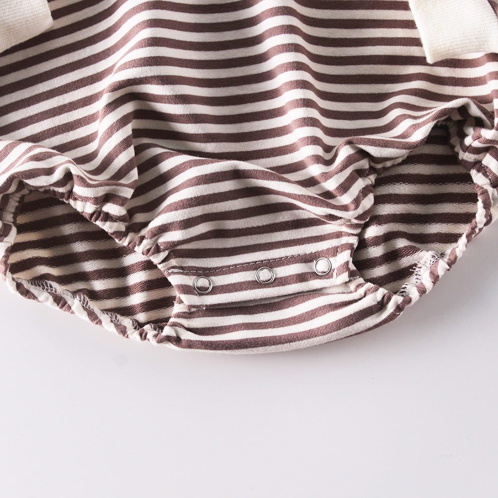 Ins Autumn Baby Striped Baby Clothes Hooded One-piece Hatching Climbing Suit Thickened Kids DealSniper.net