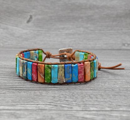 Colored Imperial Stone Hand-woven Single-layer Leather Bracelet Jewelry dealsniper-net