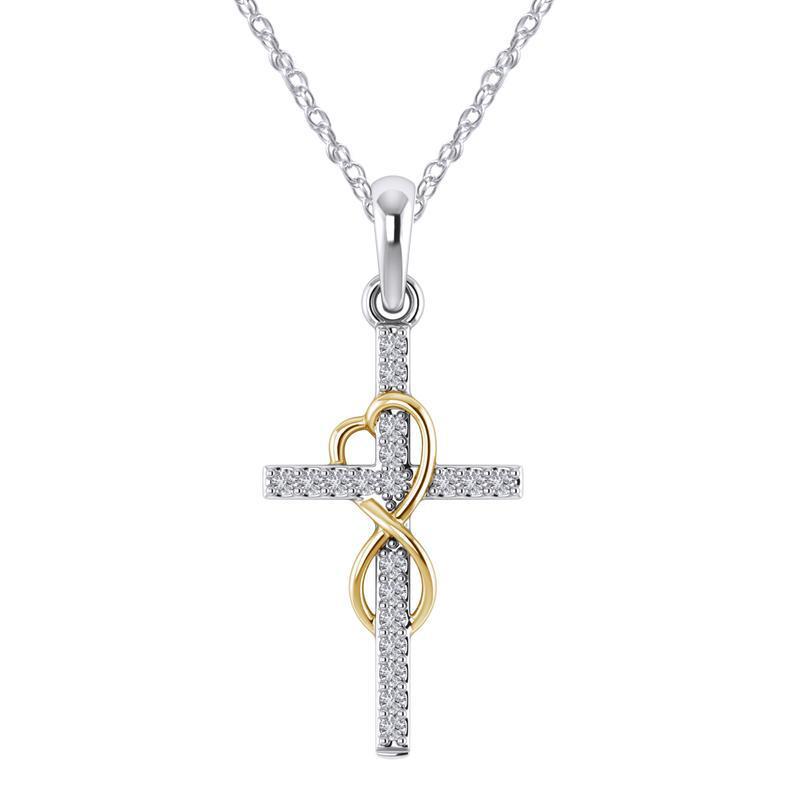 Alloy Pendant With Diamond And Eight-character Cross Necklace Jewelry dealsniper-net