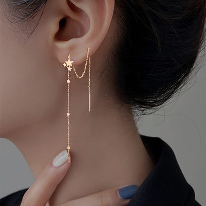 Gold Copper Five-pointed Star Long Tassel Ear Wire Jewelry dealsniper-net