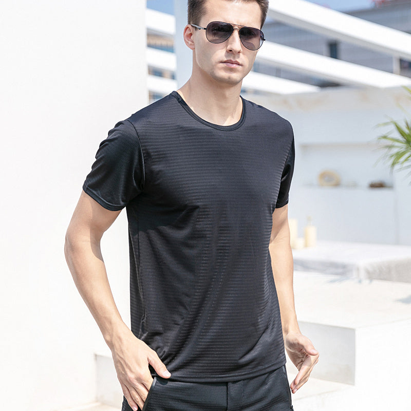 Ice Silk Short Sleeve T-shirt Men's Summer T-shirt Men DealSniper.net Black crew neck 2XL