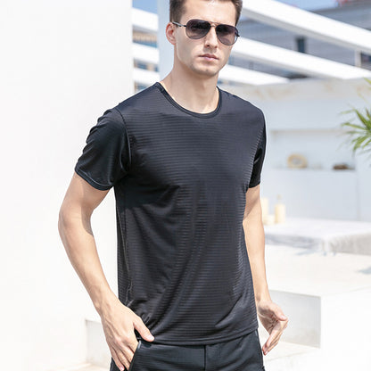 Ice Silk Short Sleeve T-shirt Men's Summer T-shirt Men DealSniper.net Black crew neck 2XL
