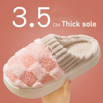 Plaid Plush Slippers Women's Indoor Plush Home Slippers Soft Sole Thick Non-Slip Warm House Shoes Couple Autumn And Winter Women DealSniper.net