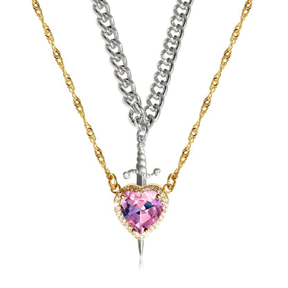 New Heart And Sword Necklace Set Gold Color Stainless Steel Jewelry dealsniper-net Silver Sword Gold Pink