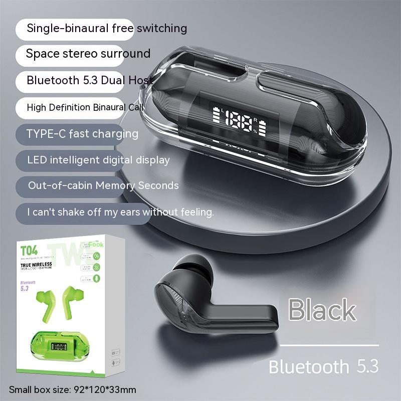 Wireless Digital Display Bilateral Stereo Transparent Headset Electronics dealsniper-net Neutral Boxed T04 Black