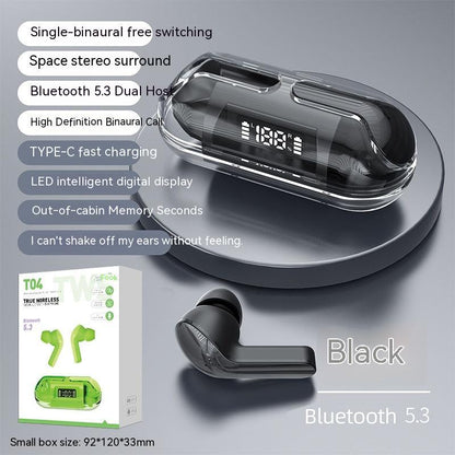 Wireless Digital Display Bilateral Stereo Transparent Headset Electronics dealsniper-net Neutral Boxed T04 Black
