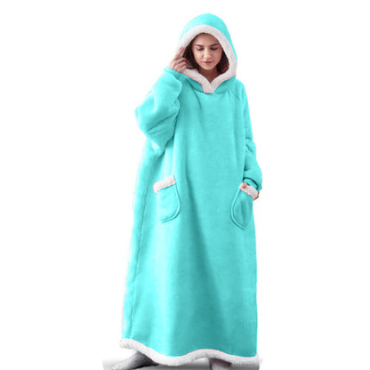 Super Long Flannel Blanket With Sleeves Winter Hoodies Sweatshirt Women dealsniper-net