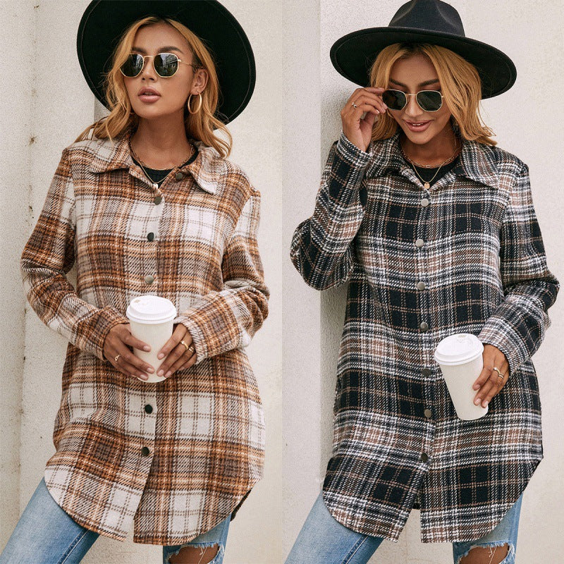 Women's Loose Casual Plush Plaid Shirt Jacket Women dealsniper-net