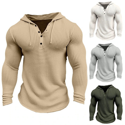 Men's Pullover Casual Long Sleeve T-shirt Waffler Slim Tops