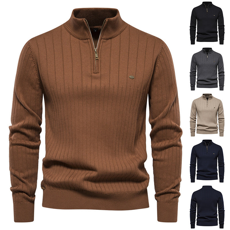 Men's Stand Collar Sweater Fashion Half-zipper Solid Color