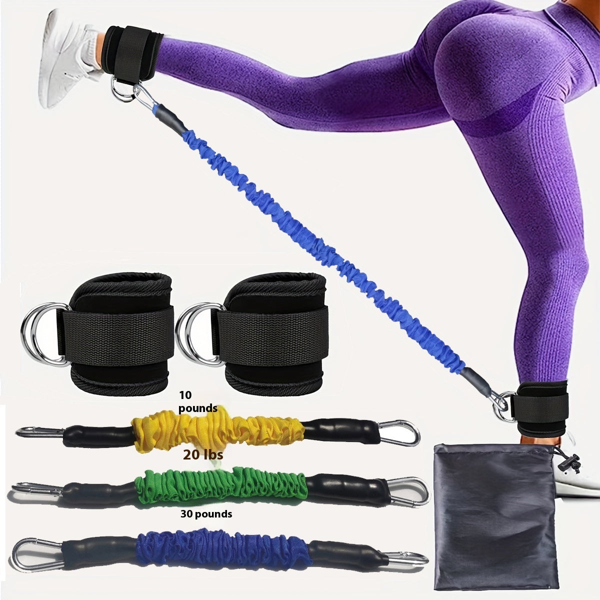 Ankle Strap Resistance Bands Hip Leg Strength Pull Rope Fitness Sports DealSniper.net Break proof 3color silver