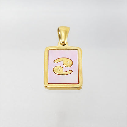 Stainless Steel Square Shell Zodiac Necklace Jewelry dealsniper-net Cancer Pink