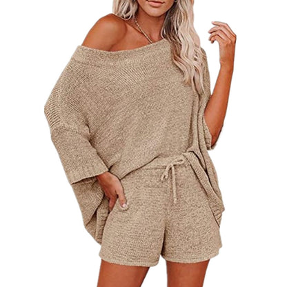 Off-the-shoulder Top Waist Shorts Casual Pajamas Suit Women DealSniper.net