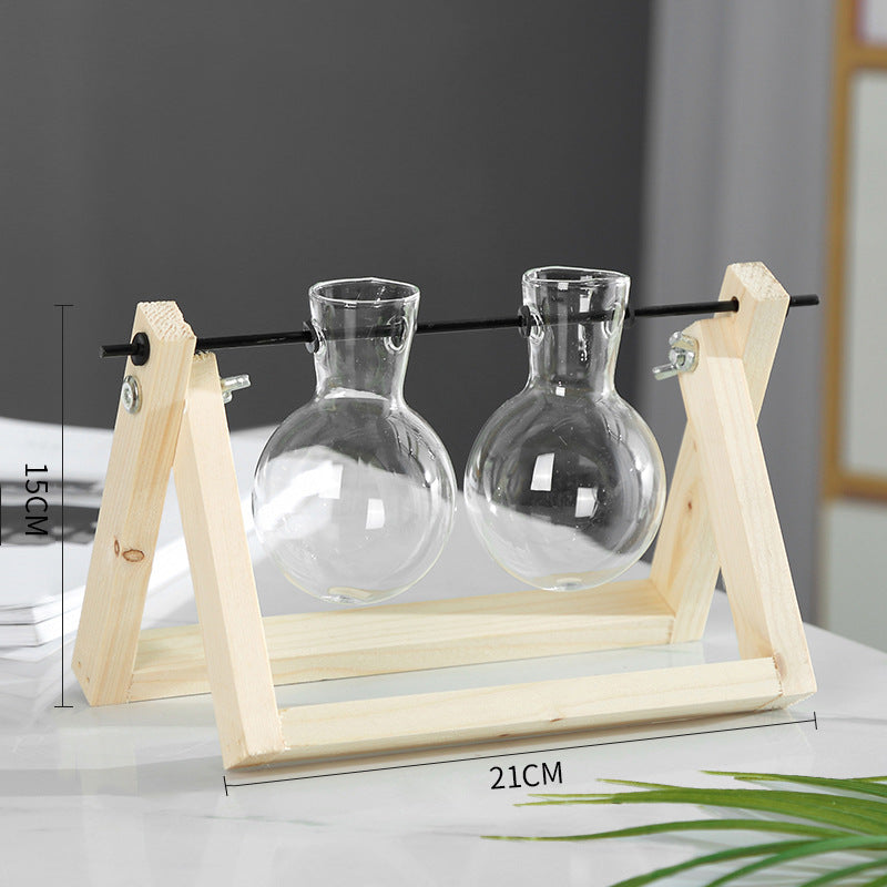 Swing Wooden Stand Hydroponic Plant Container Glass Vase Home DealSniper.net Log B