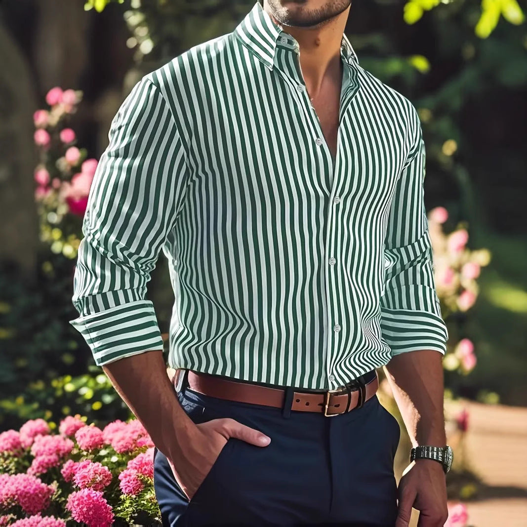 Ins Stripe Printed Long Sleeve Shirt Men Fashion Men Gym From House