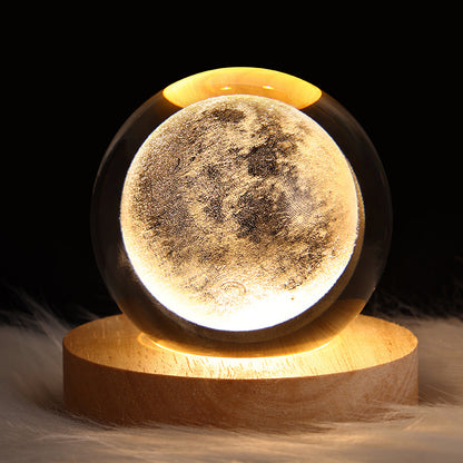 LED Night Light Galaxy Crystal Ball Table Lamp 3D House dealsniper-net Solid Wood Seat Moon 6CM USB