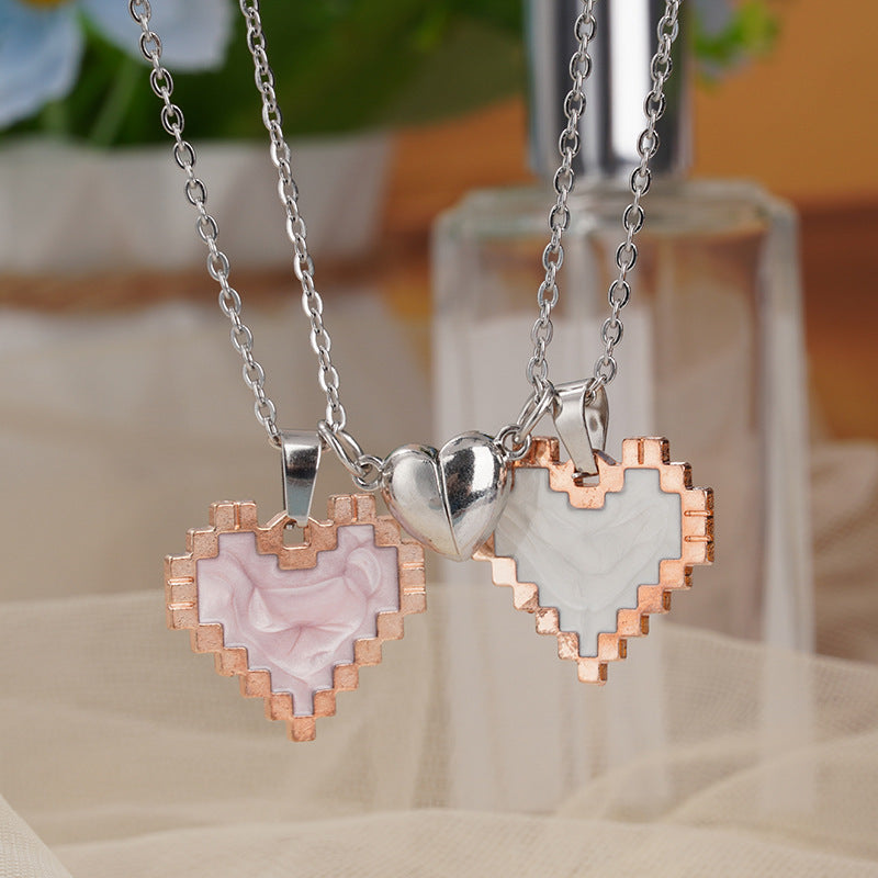 2pcs Magnetic Heart-shaped Mosaic Necklace Fashion Jewelry dealsniper-net