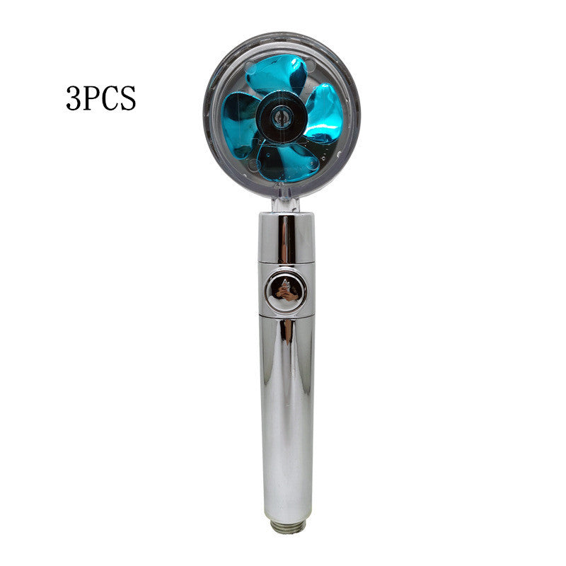 Propeller Driven Shower Head With Stop Button And Cotton Filter