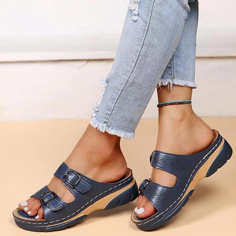 Double Buckle Slippers Women Flat Sandals Summer Women dealsniper-net