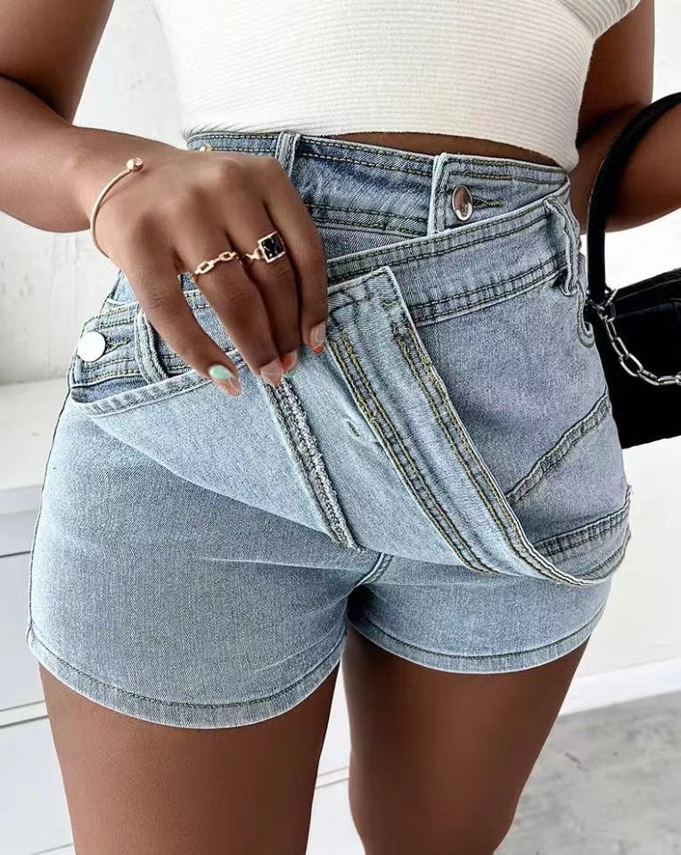 Y2K Street Vintage Denim Shorts Stretch Overlap Waist Wrap Women dealsniper-net
