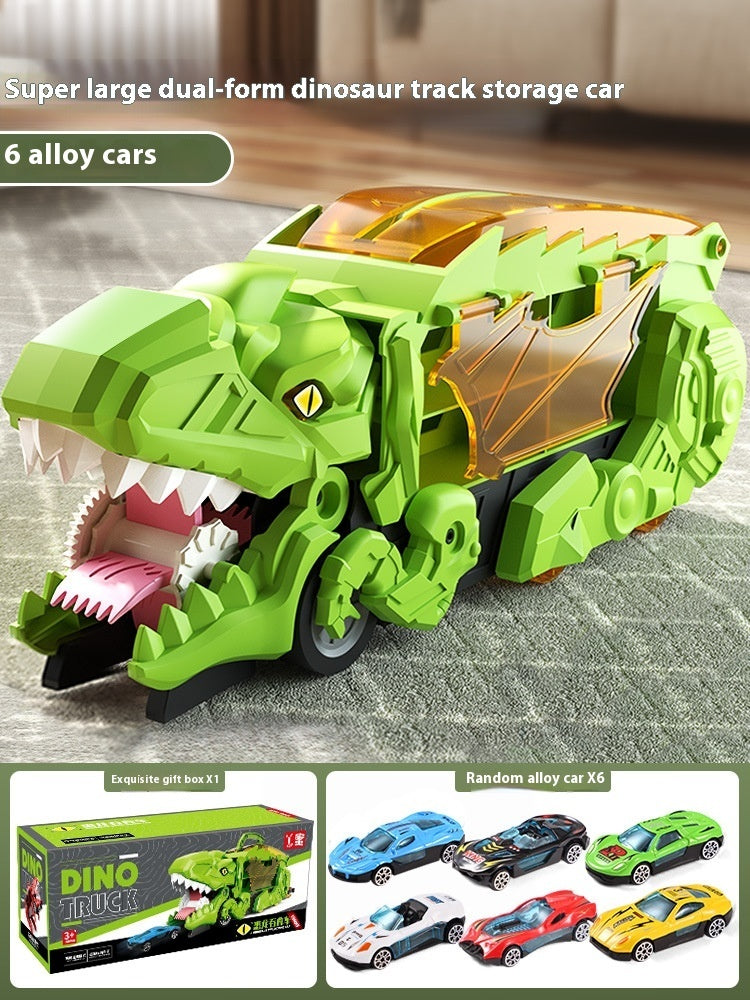 Dinosaur Swallowing Car Attack Tyrannosaurus Rex Deformation Toy Kids dealsniper-net Green With 6 Cars