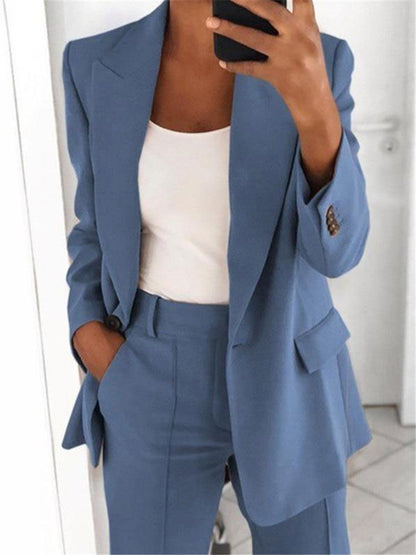 Ins Button Casual Suit Fashion Long-sleeved Lapel Blazer Jacket Women Gym From House Blue 4XL