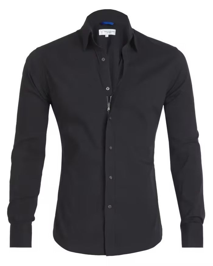 Long Sleeve Zipper Shirt With Button Clothing Men DealSniper.net Black L