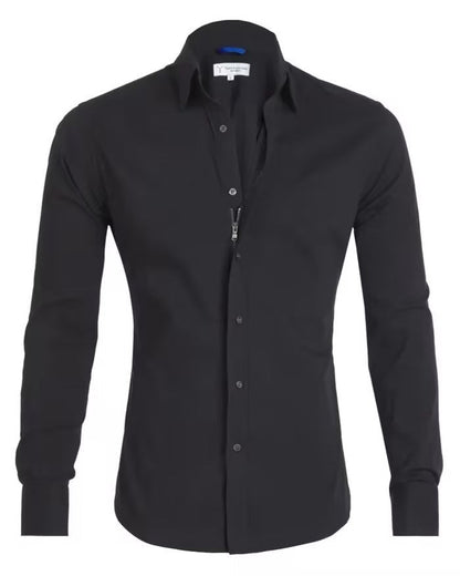Long Sleeve Zipper Shirt With Button Clothing Men DealSniper.net Black L