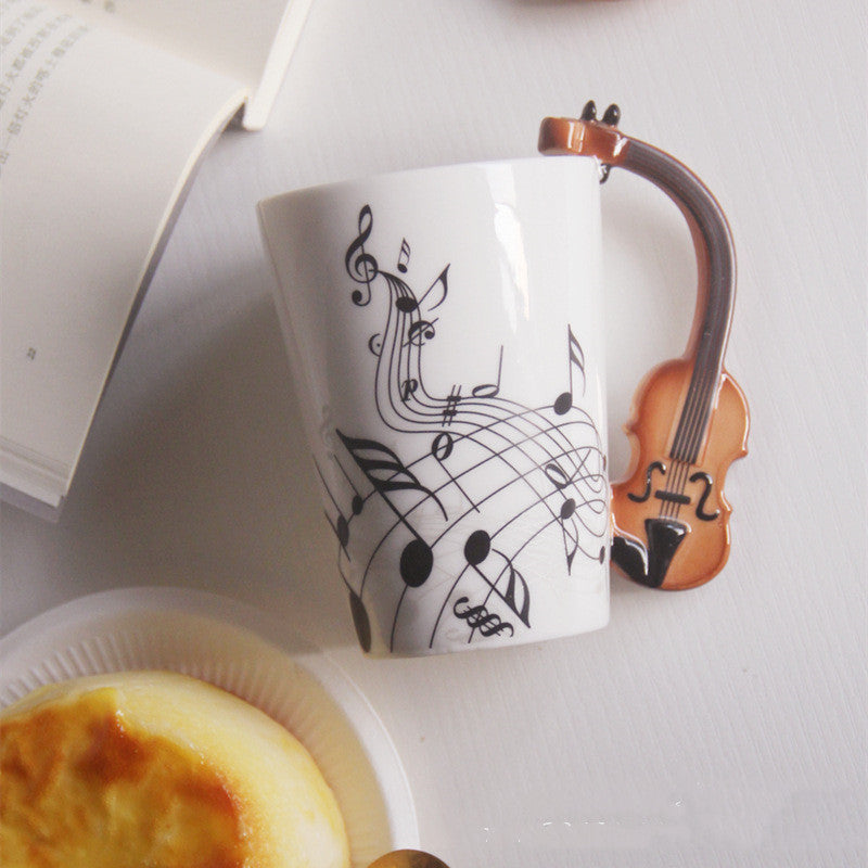 Creative Music Violin Style Guitar Ceramic Mug Coffee Tea Gifts