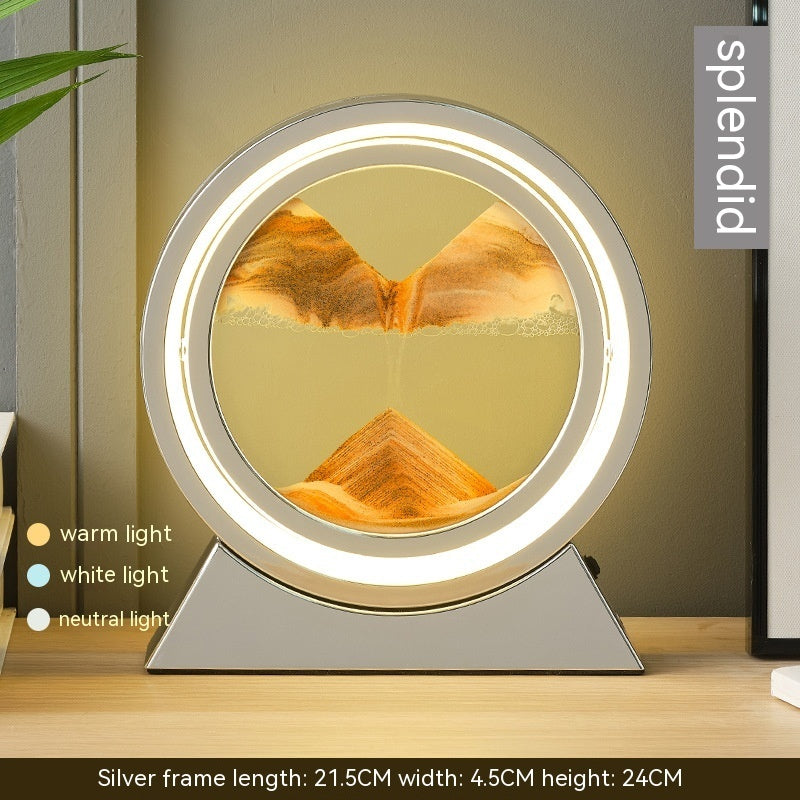 Quicksand Painting Hourglass Decoration Small Night Lamp Atmosphere Gift Home Decor DealSniper.net Dry Battery Plug In Type Silver Frame Orange Sand