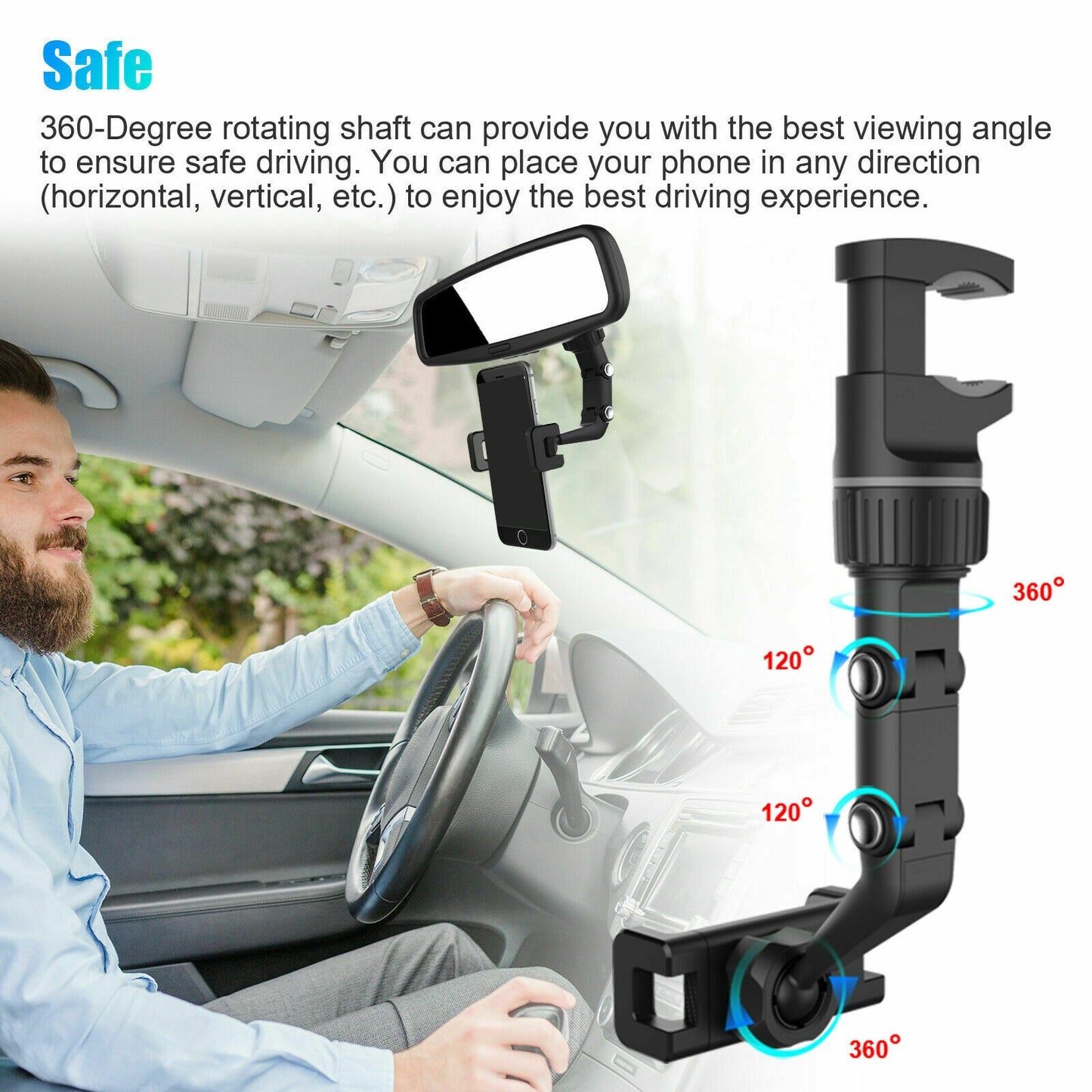 Universal 360 Rotation Car Rear View Mirror Mount Stand GPS Cell Phone Holder US Phones DealSniper.net