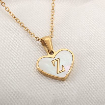 26 Letter Heart-shaped Necklace White Shell Love Clavicle Jewelry dealsniper-net Z