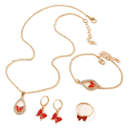 4PCS Set Luxury Women Butterfly Necklace Bracelet Jewelry dealsniper-net