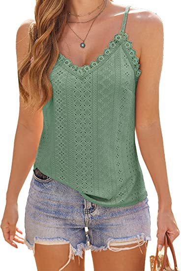 Solid Color Hollow Lace Strappy T-shirt