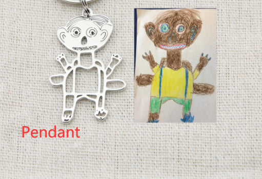 Custom Kids Drawing Painting Necklace Stainless Steel Jewelry dealsniper-net Silver Pendant