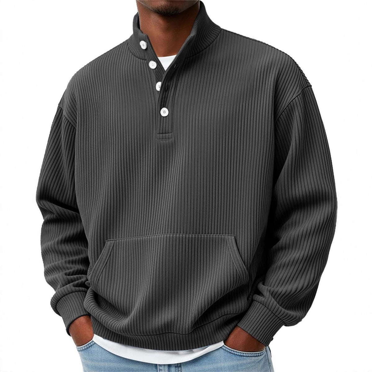 Mens Solid-Color Turtleneck Casual Long-Sleeve Polo Sweatshirt Men DealSniper.net