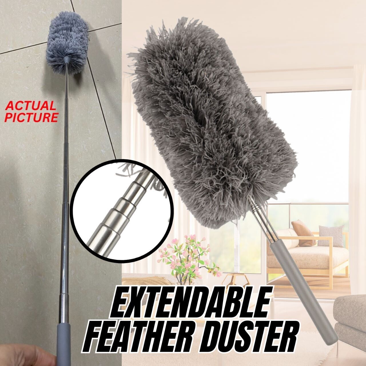 Adjustable Soft Microfiber Feather Duster Dusting Brush Household Cleaning Tool Home dealsniper-net