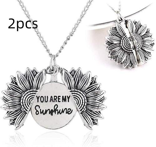 You Are My Sunshine Sunflower Necklace Women Men Women dealsniper-net White 2PCS