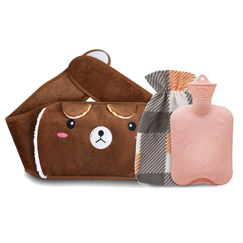 Winter Water Bottle Belt Large Hand Warmer Cute Animal Hot Water Health Gym From House Brown bear three piece