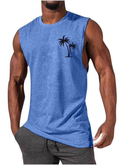 Coconut Tree Embroidery Vest Summer Beach Tank Tops Men dealsniper-net Blue 3XL