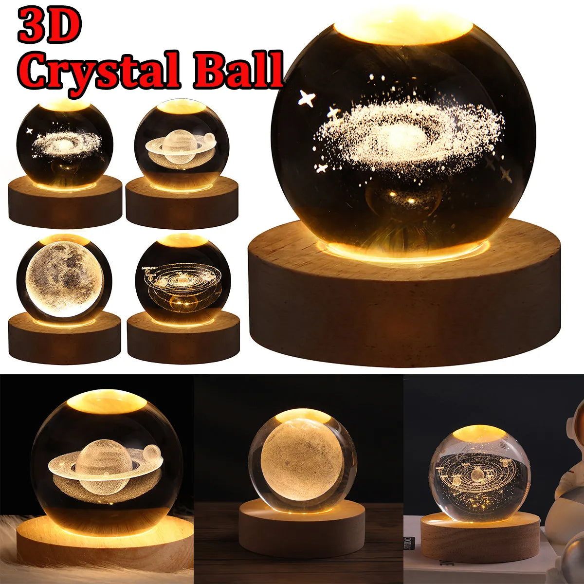 LED Night Light Galaxy Crystal Ball Table Lamp 3D House dealsniper-net