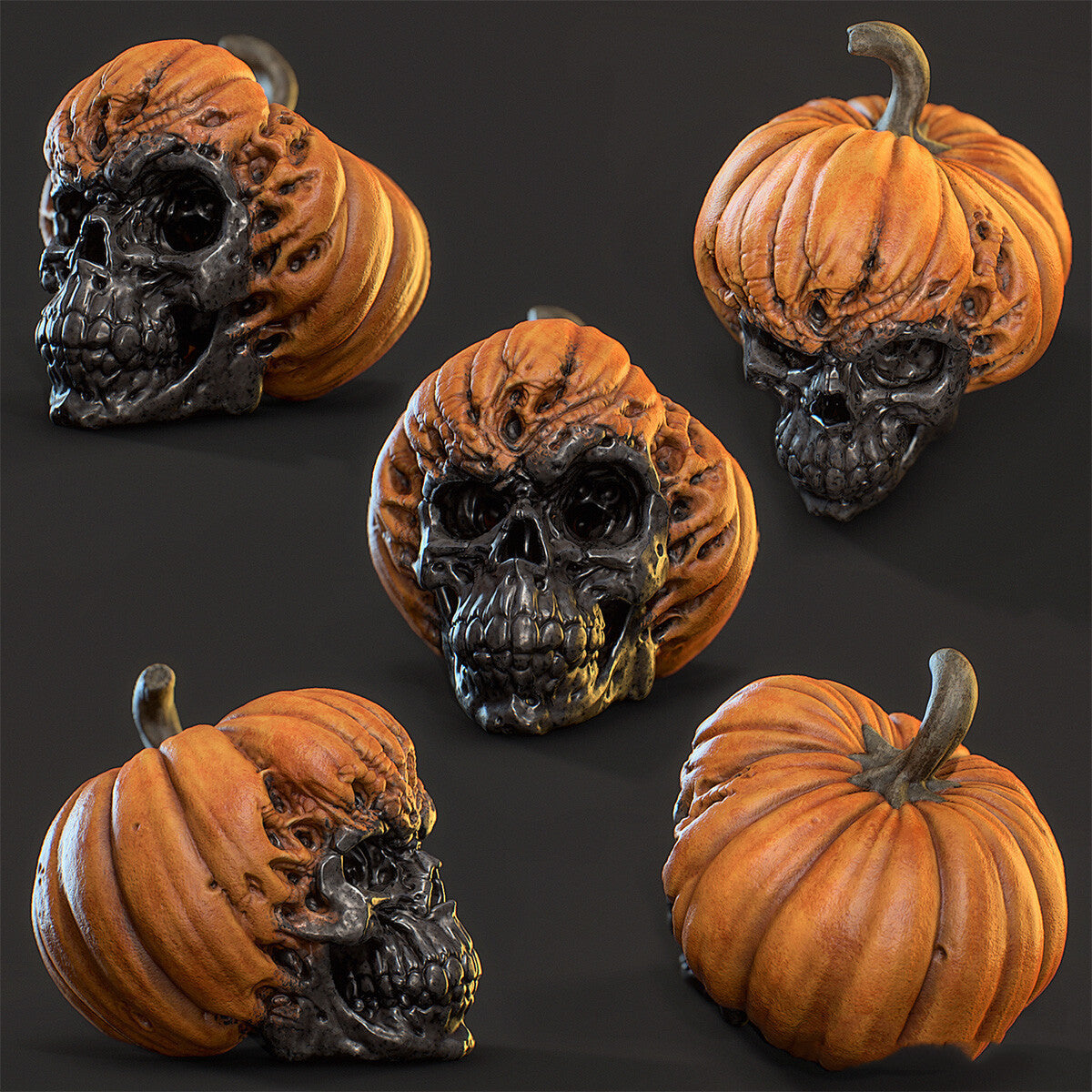 New Evil Pumpkin Skull Halloween Resin Ornament