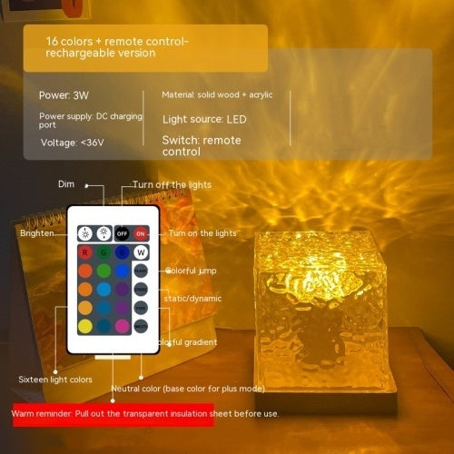 Rotating Water Ripple Small Night Lamp House DealSniper.net 16Color Remote Rechargeable USB 11cm