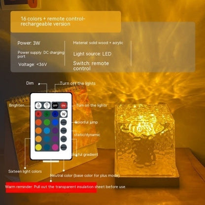 Rotating Water Ripple Small Night Lamp House DealSniper.net 16Color Remote Rechargeable USB 11cm