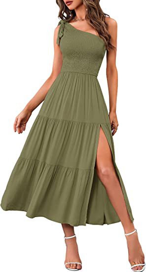 New Summer Fashion Women's One-shoulder Pleated Women dealsniper-net Green L