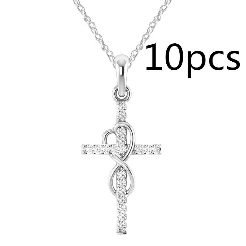 Alloy Pendant With Diamond And Eight-character Cross Necklace Jewelry dealsniper-net Silver 10PC