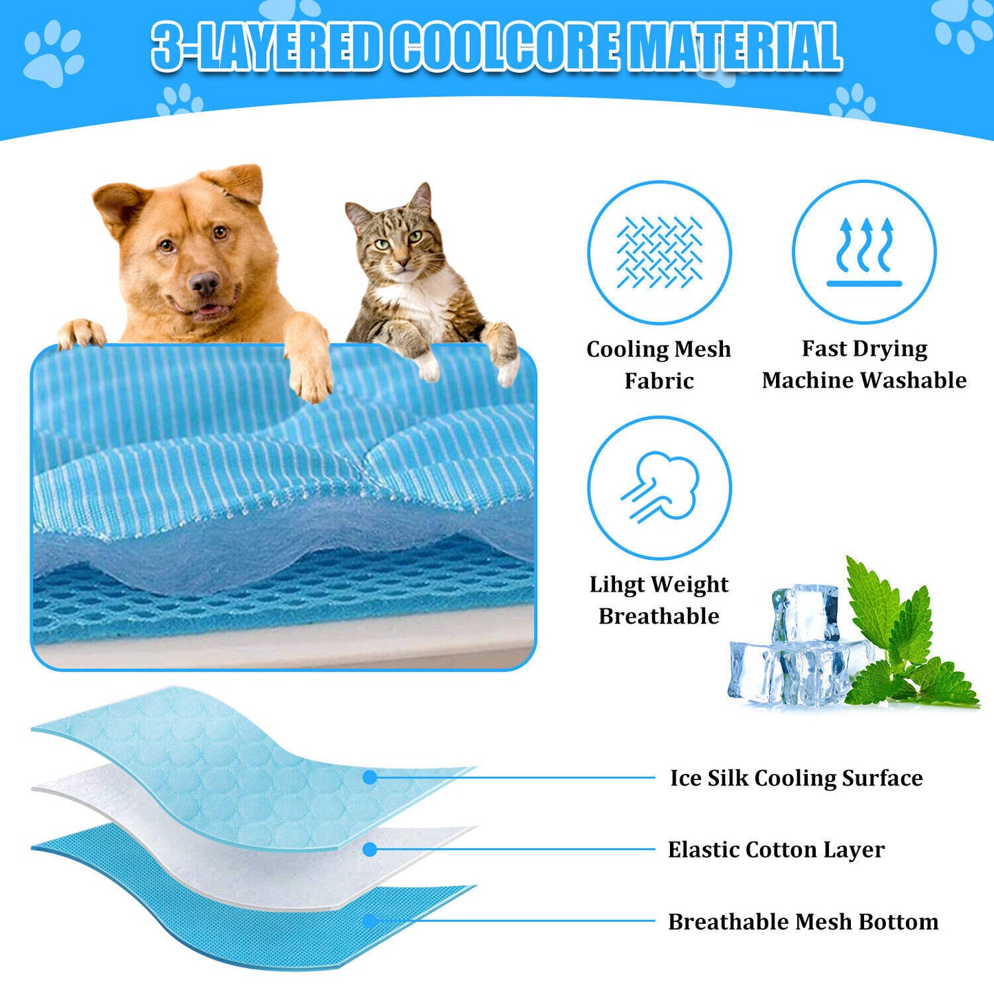 Pet Cooling Mat Cool Pad Cushion Dog Cat Puppy Blanket For Summer Sleeping Bed Dog Cooling Bed Pet Cooling Mat Pets dealsniper-net