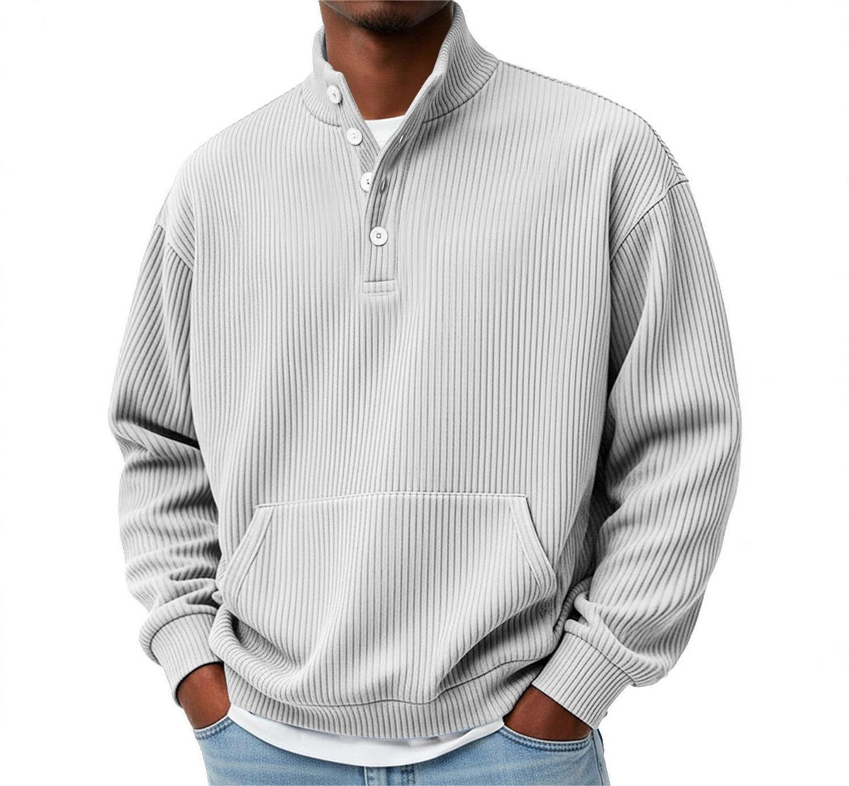 Mens Solid-Color Turtleneck Casual Long-Sleeve Polo Sweatshirt Men DealSniper.net