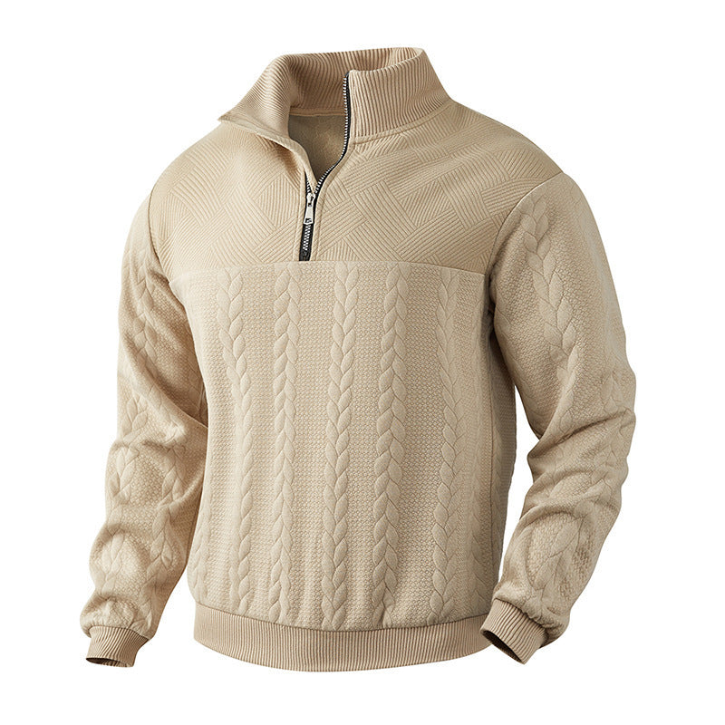 Men's Jacquard Fall Winter Long-sleeved Warm Pullover Men Gym From House Khaki L