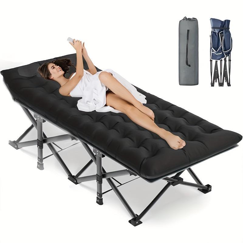 Black Heavy Duty Foldable Camp Cot With Storage Bag Outdoor DealSniper.net